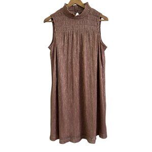 Women's Nine West Mauve Pink and Gold Mockneck Shift Ribbed Dress - Small